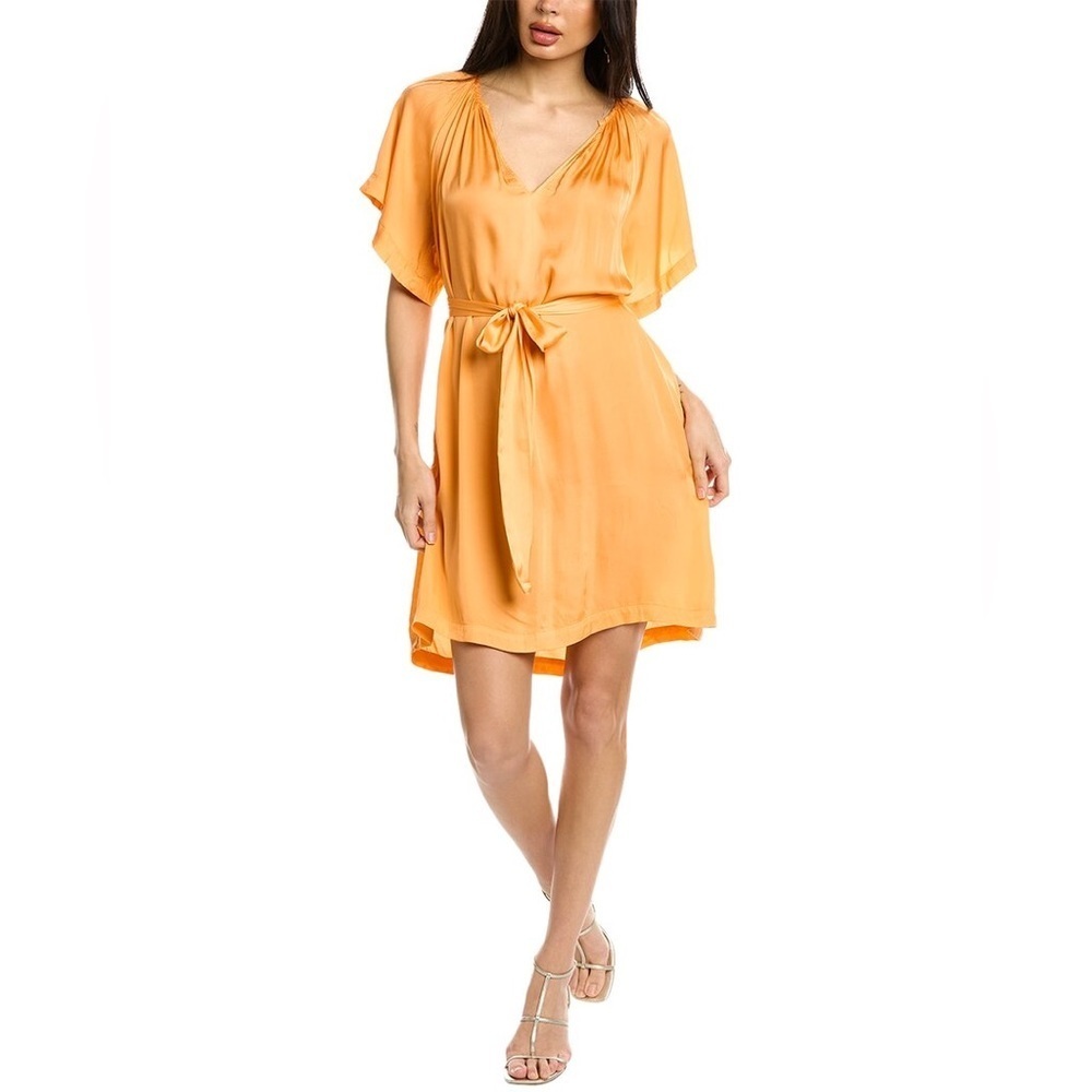Velvet by Graham & Spencer Orange Tie Waist Mini Dress V Neck